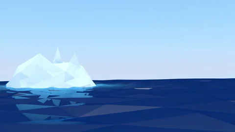 Single iceberg in deep blue water. 3D computer rendering landscape animation. Stock-Footage 159926274