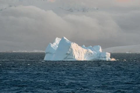 Single iceberg floating in water. Antarctica and Arctic Greenland. Global Stock Photos
