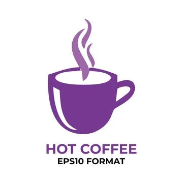 Single icon of a cup of hot coffee with smoke billowing in purple. Stock Illustration