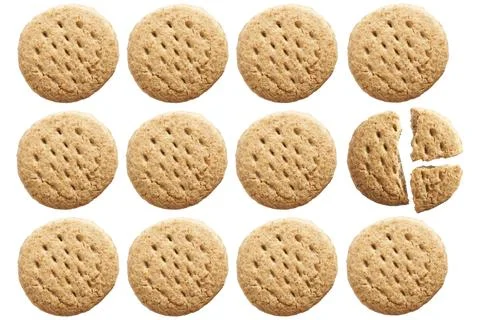 Single isolated broken biscuit in white background Stock Photos