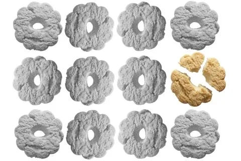 Single isolated broken biscuit in white background Foto stock