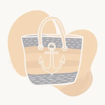 Single, large image of a beach tote bag with an anchor design Stock Illustration