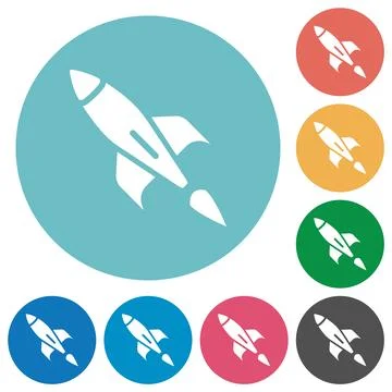 Single launched rocket flat round icons Stock Illustration