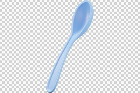 Single light blue plastic spoon on a white background Stock Illustration