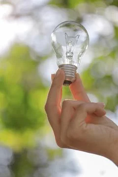 The single light bulb on the hand. Stock Photos