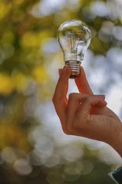 The single light bulb on the hand. Stock Photos
