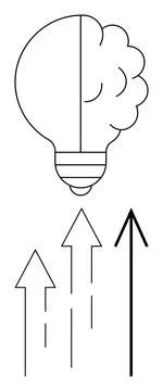 Single light bulb split between brain and traditional design. Arrows point up Illustrazione stock