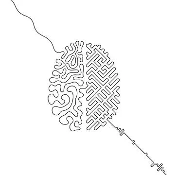 Single line AI brain Stock Illustration