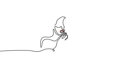 Single line animation of long haired woman using red lipstick on her lips Stock Footage 227529695