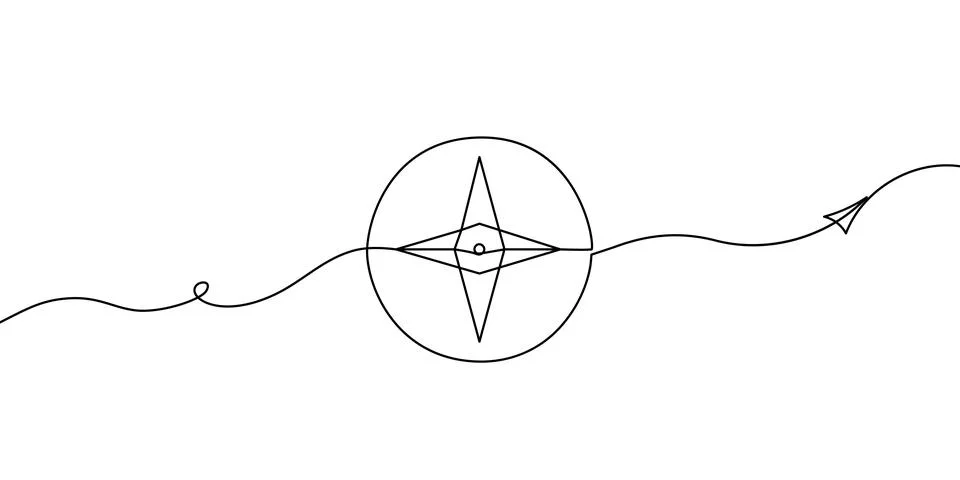 Single line art compass drawing for travel adventure. Minimalist outline イラスト素材
