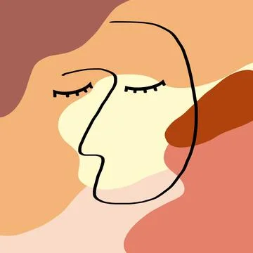 Single line art face and close eyes with burnt orange print background Stock-Illustration