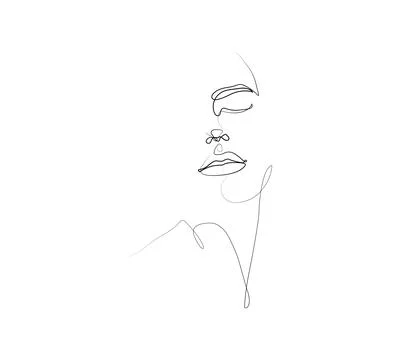 Single-line art portrait featuring a stylized depiction of a person's face. Stock Illustration