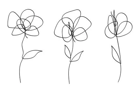 Single line art vector flower illustration collection.One continuous line art Illustrazione stock