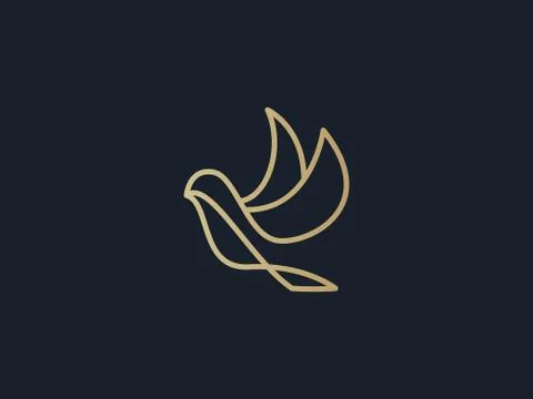 Single line bird logo design . luxury bird logo in gold color . vector illust Stock Illustration