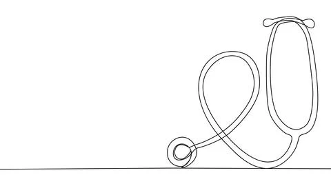 Single line draw stethoscope, equipment for doctor examining patient heart be Stock Illustration