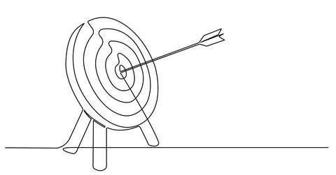 Single line drawing of archery target with arrow in bullseye イラスト素材