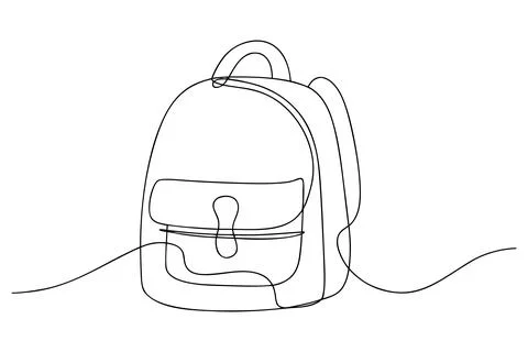Single line drawing of a backpack outline sketch Stock Illustration