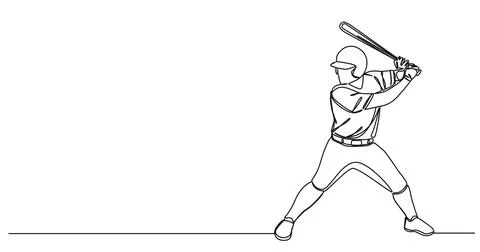 Single line drawing of baseball player swinging bat イラスト素材
