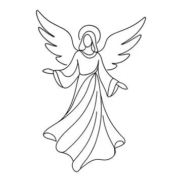 Single Line Drawing of a Beautiful Angel with Wings Stock Illustration