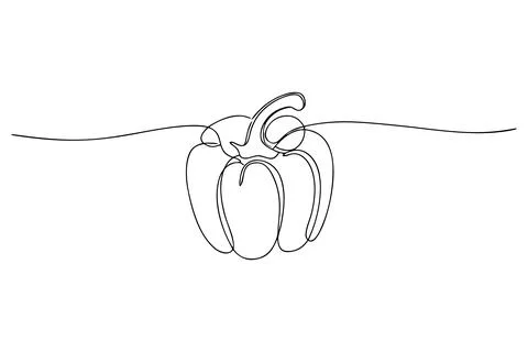 Single line drawing of a bell pepper paprika capsicum Stock Illustration