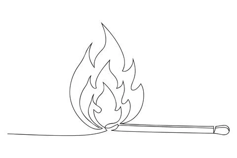 Single line drawing of a burning matchstick fire flame Stock Illustration