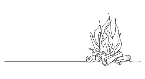 Single line drawing of campfire Stock-Illustration