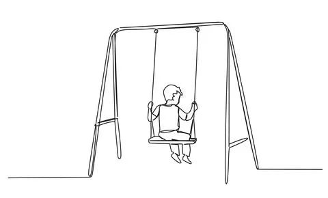 Single line drawing of child on swing set イラスト素材