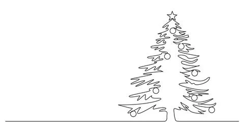 Single line drawing of christmas tree Stock Illustration