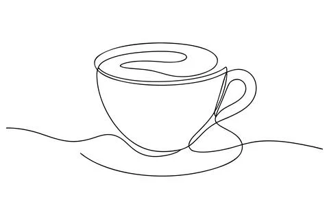 Single line drawing of a coffee cup and saucer continuous line Stock Illustration