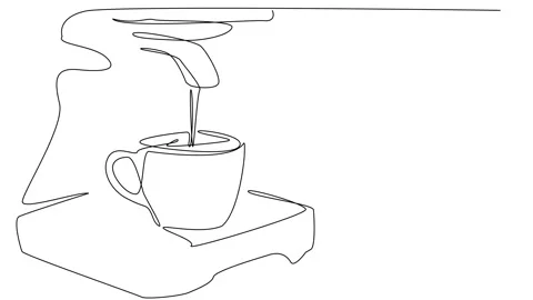 A single-line drawing of a coffee maker pouring coffee into a cup Stock Footage 282146879