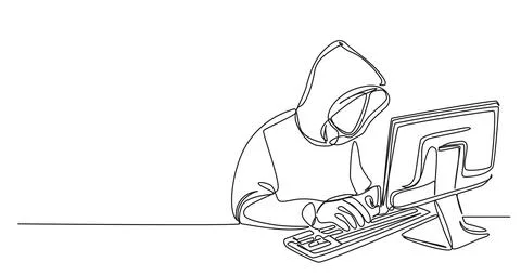 Single line drawing of computer hacker stereotype イラスト素材