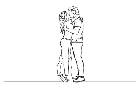 Single line drawing of couple hugging and kissing イラスト素材
