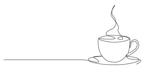 Single line drawing of cup with steaming hot coffee or tea イラスト素材
