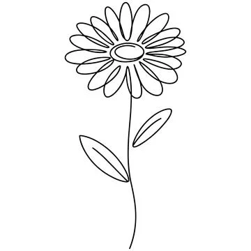 Single line drawing of a daisy flower with stem and leaves Illustrazione stock