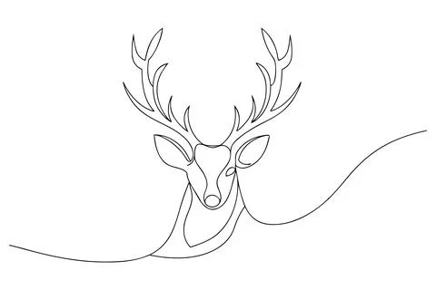 Single line drawing of a deer head with antlers stag Stock Illustration