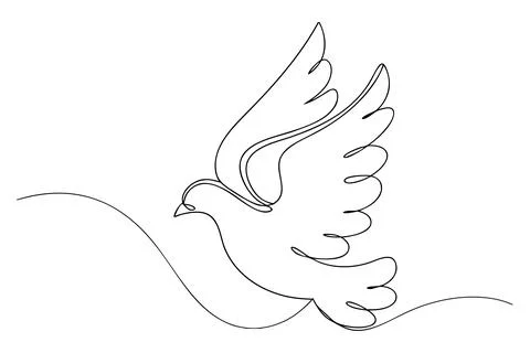 Single line drawing of a dove in flight bird flying Stock-Illustration