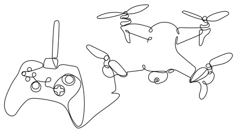 A single-line drawing of a drone and its remote control Video stock 282147052