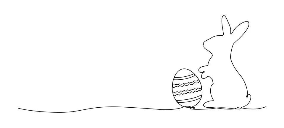Single line drawing of easter bunny with decorated egg Illustrazione stock