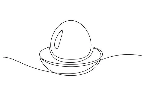 Single line drawing of an egg in a bowl minimalist Stock Illustration