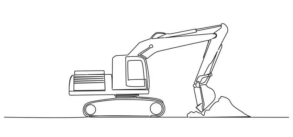 Single line drawing of excavator イラスト素材