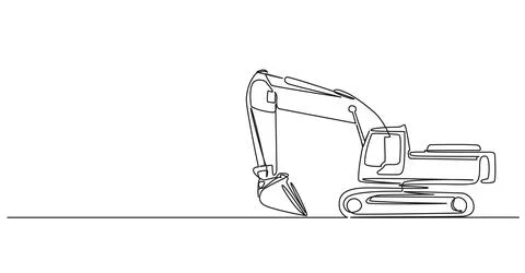 Single line drawing of excavator イラスト素材