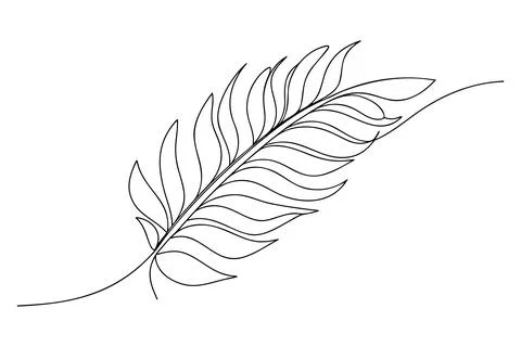 Single line drawing of a feather on white background Stock Illustration