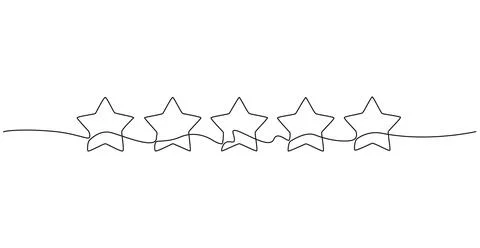 Single line drawing of five stars in a row Stock-Illustration
