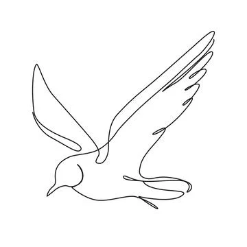 Single line drawing of a flying seagull Stock Illustration
