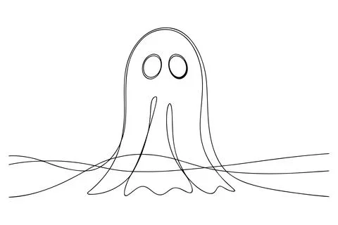 Single line drawing of a ghost with wavy lines halloween Stock Illustration