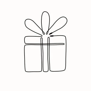 Single line drawing of gift box. Vector hand drawn line art style. Stock Illustration