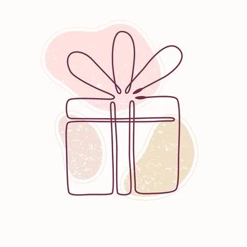 Single line drawing of gift box on textured spots Stock Illustration