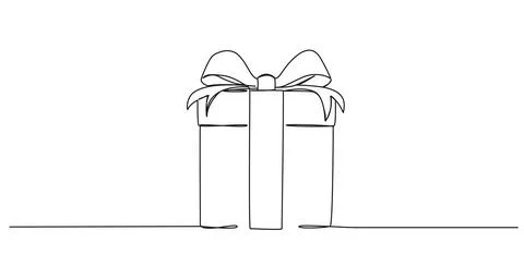 Single line drawing of gift box with ribbon イラスト素材