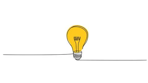 Single line drawing of glowing light bulb イラスト素材