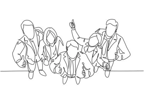 Single line drawing group of line up young businessmen and businesswoman Stock Illustration